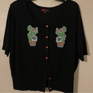 Hell Bunny 3XL NWOT Cactus Embroidered Short Sleeve Cardigan Sweater